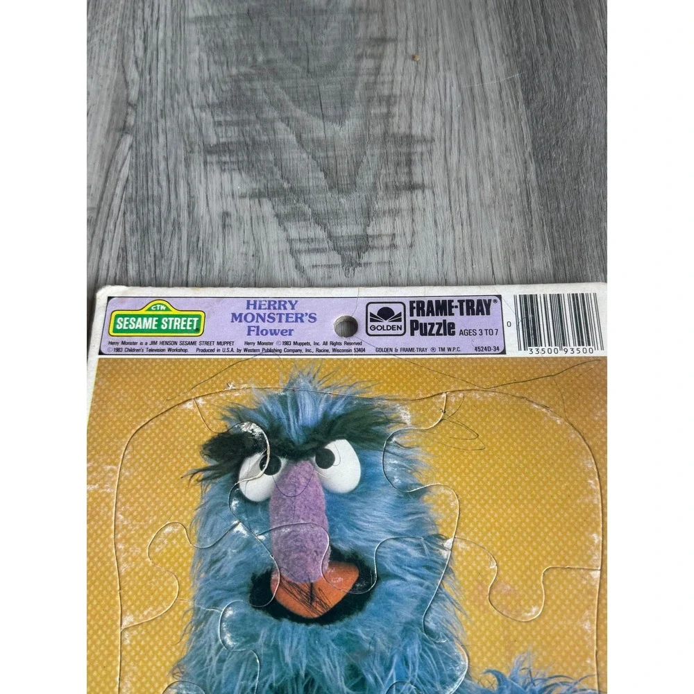 Vintage1983 Sesame Street Herry Monster Flower Golden Frame-Tray Puzzle 4524D-34